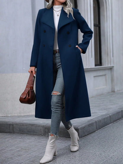 Pariaura Solid Color Large Lapel Double-Breasted Overcoat Fall Winter Cloth for Women