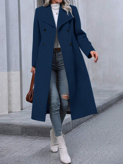 Pariaura Solid Color Large Lapel Double-Breasted Overcoat Fall Winter Cloth for Women